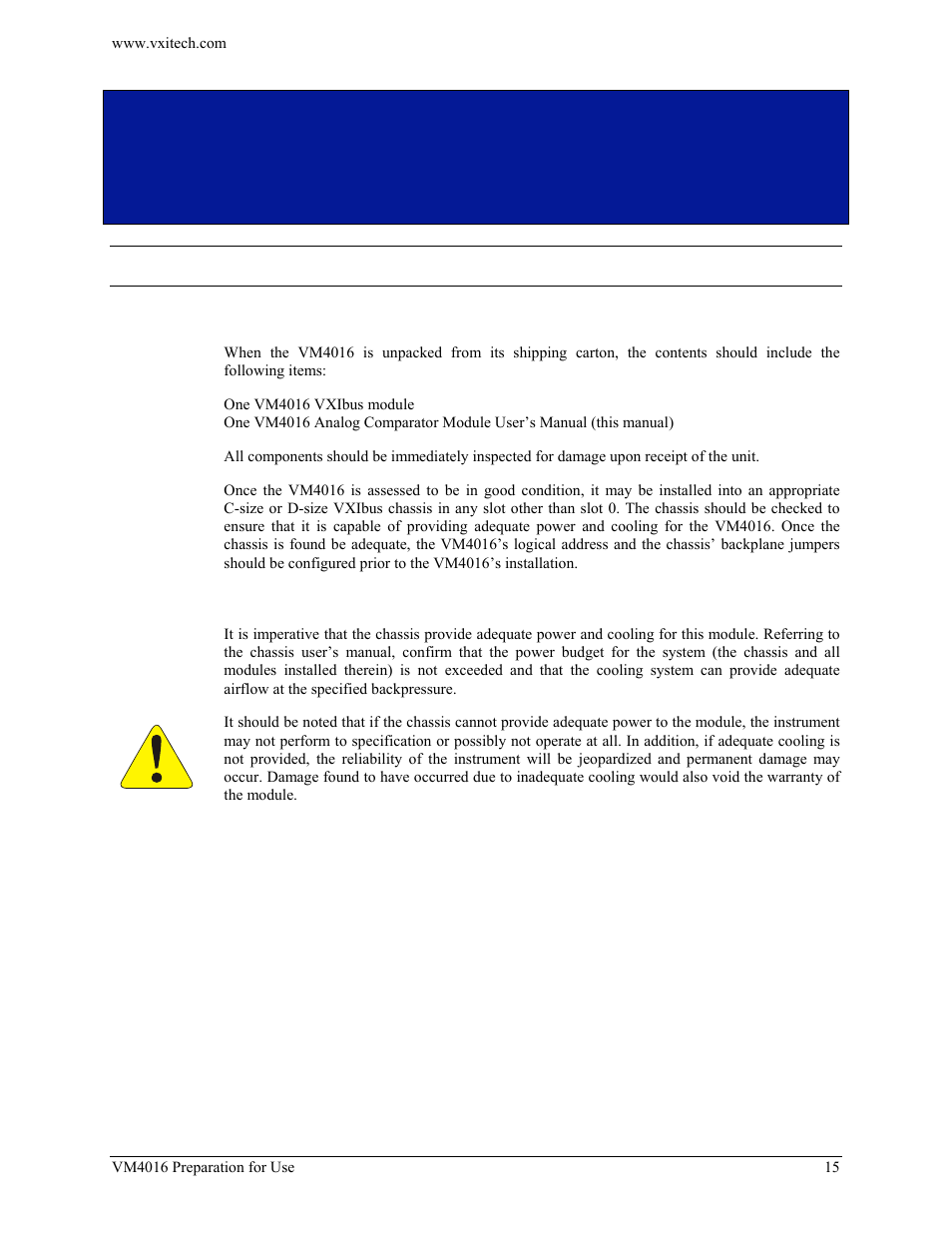 Section 2, Preparation for use, Installation | Calculating system power and cooling requirements, Ection | VXI VM4016 User Manual | Page 15 / 95