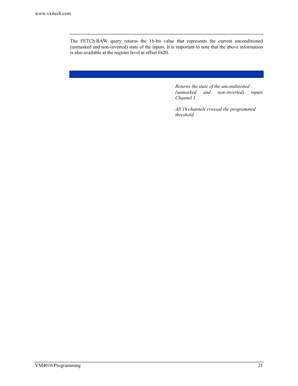Fetch:raw | VXI VM4016 User Manual | Page 21 / 95