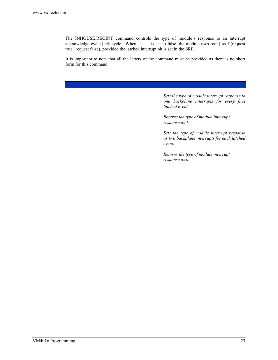 Inhouse:regint | VXI VM4016 User Manual | Page 23 / 95