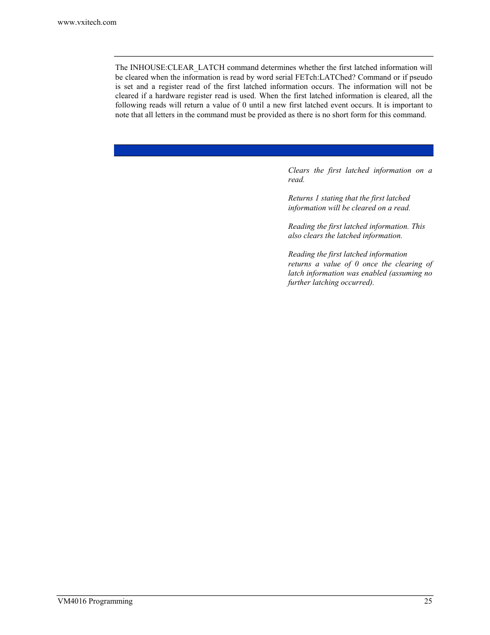 Inhouse:clear_latch | VXI VM4016 User Manual | Page 25 / 95