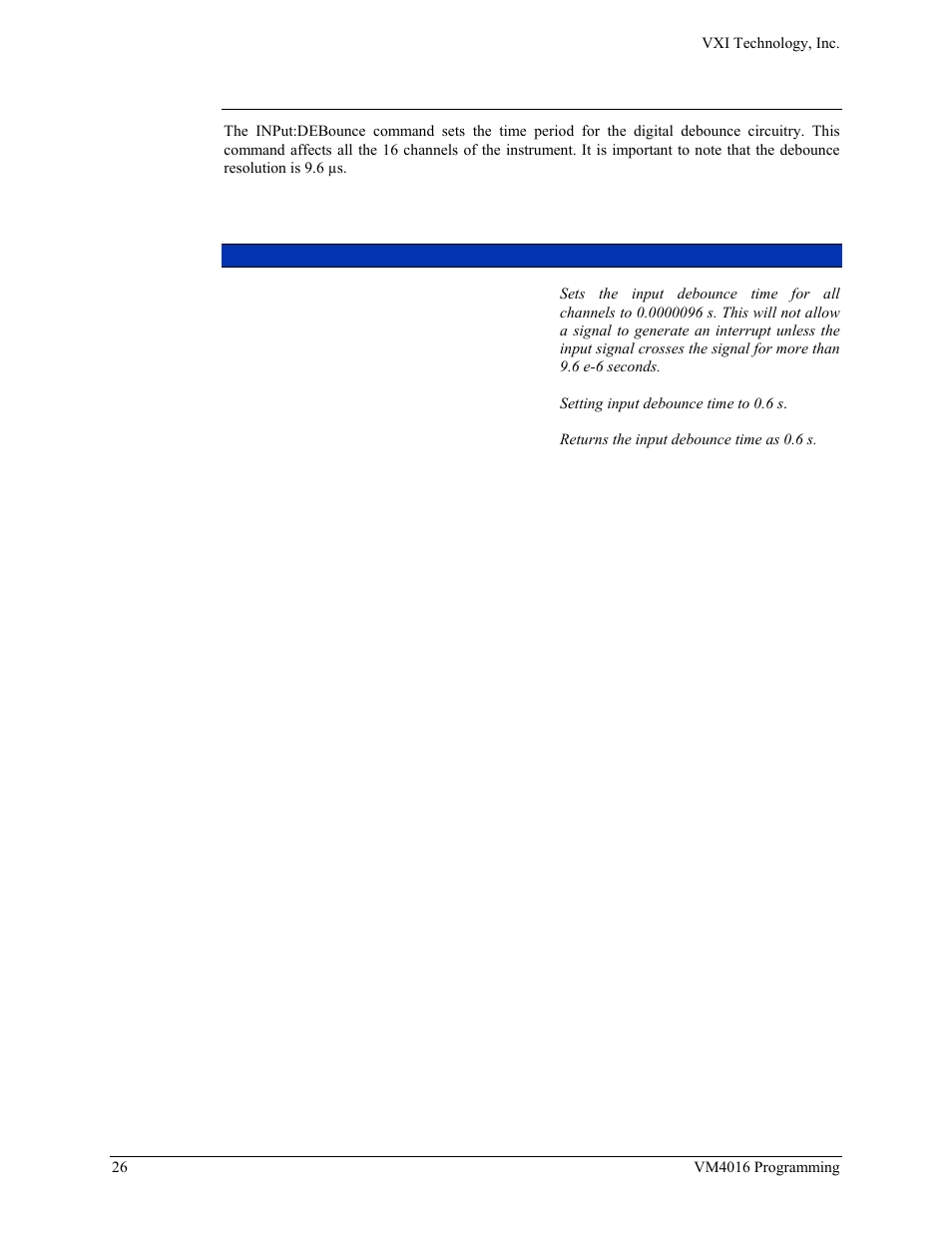 Input:debounce | VXI VM4016 User Manual | Page 26 / 95