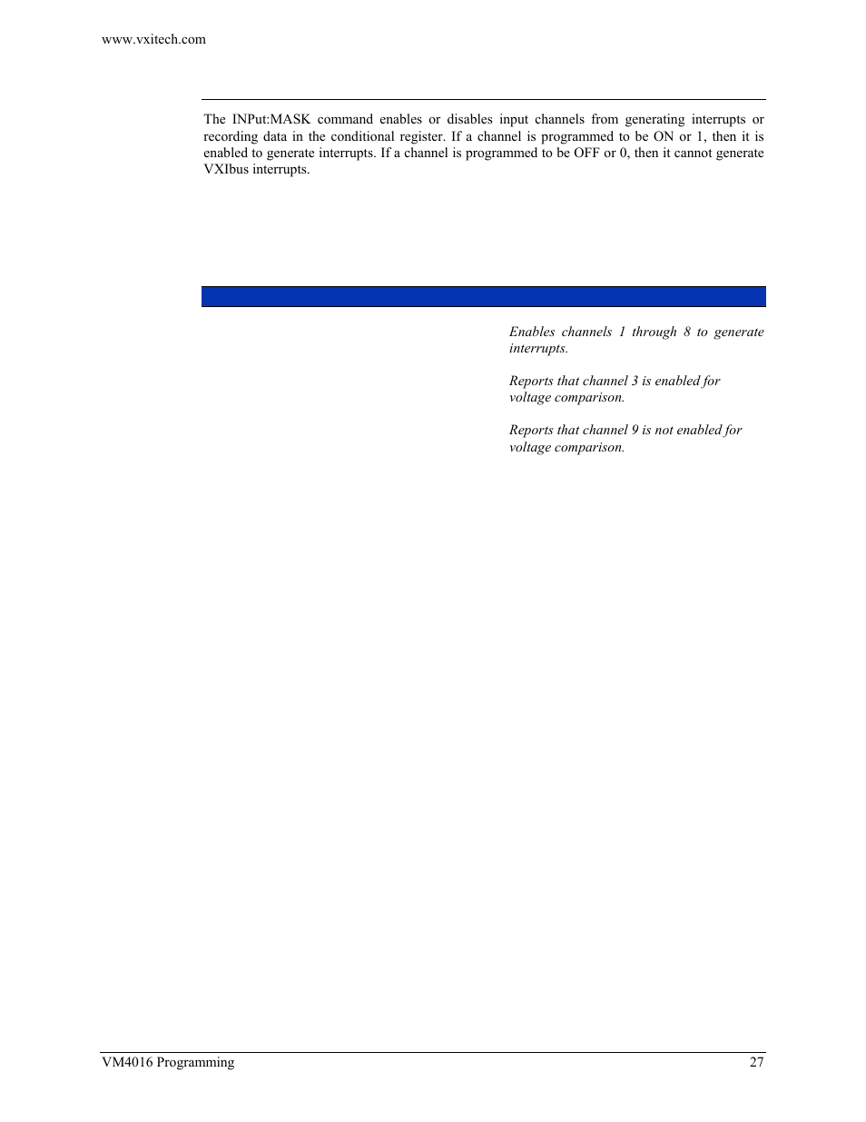 Input:mask | VXI VM4016 User Manual | Page 27 / 95