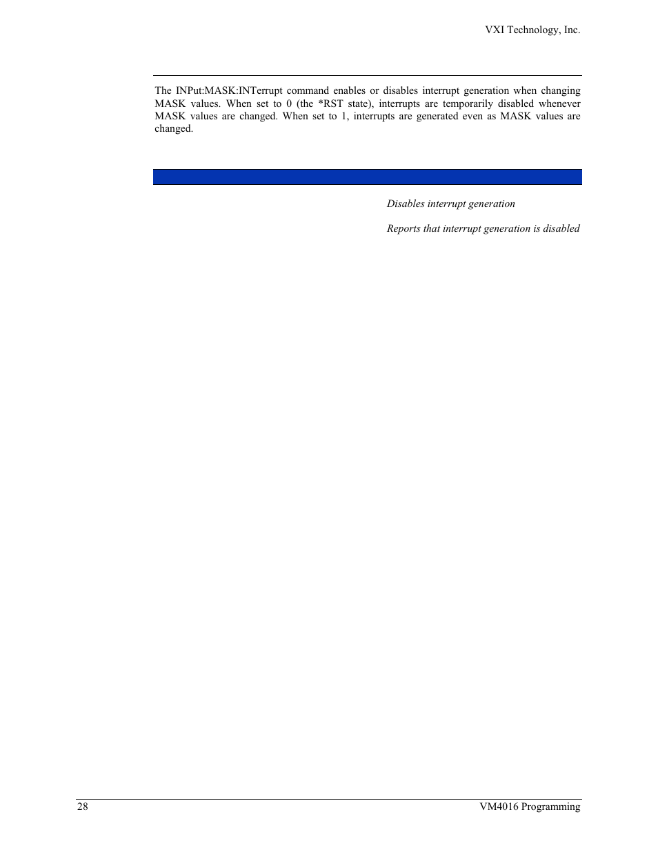 Input:mask:interrupt | VXI VM4016 User Manual | Page 28 / 95