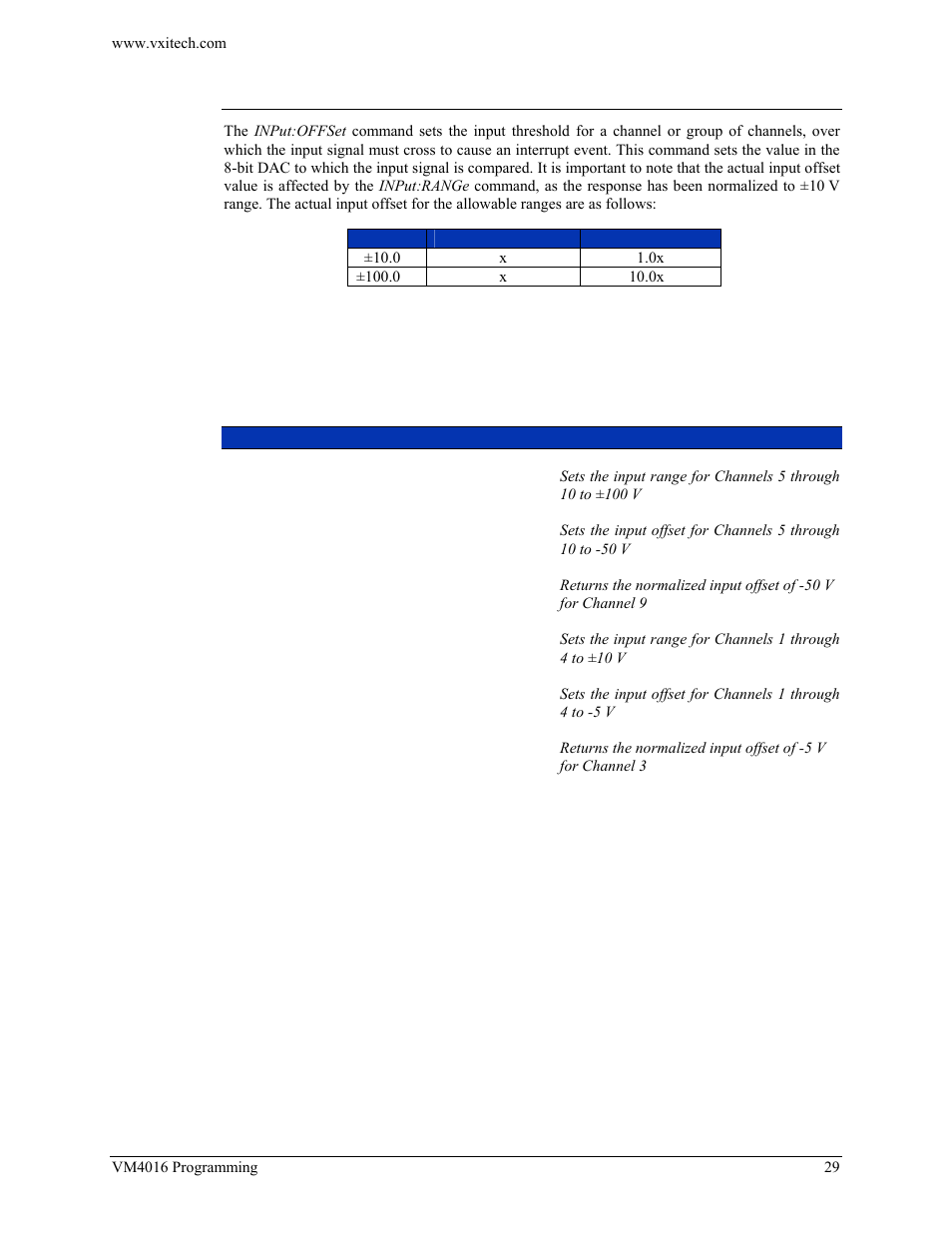 Input:offset | VXI VM4016 User Manual | Page 29 / 95