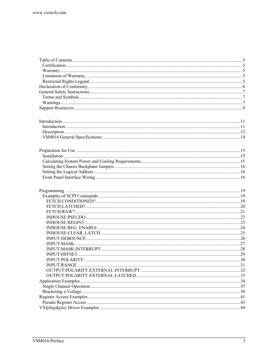 VXI VM4016 User Manual | Page 3 / 95