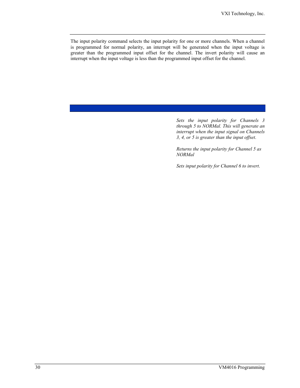 Input:polarity | VXI VM4016 User Manual | Page 30 / 95
