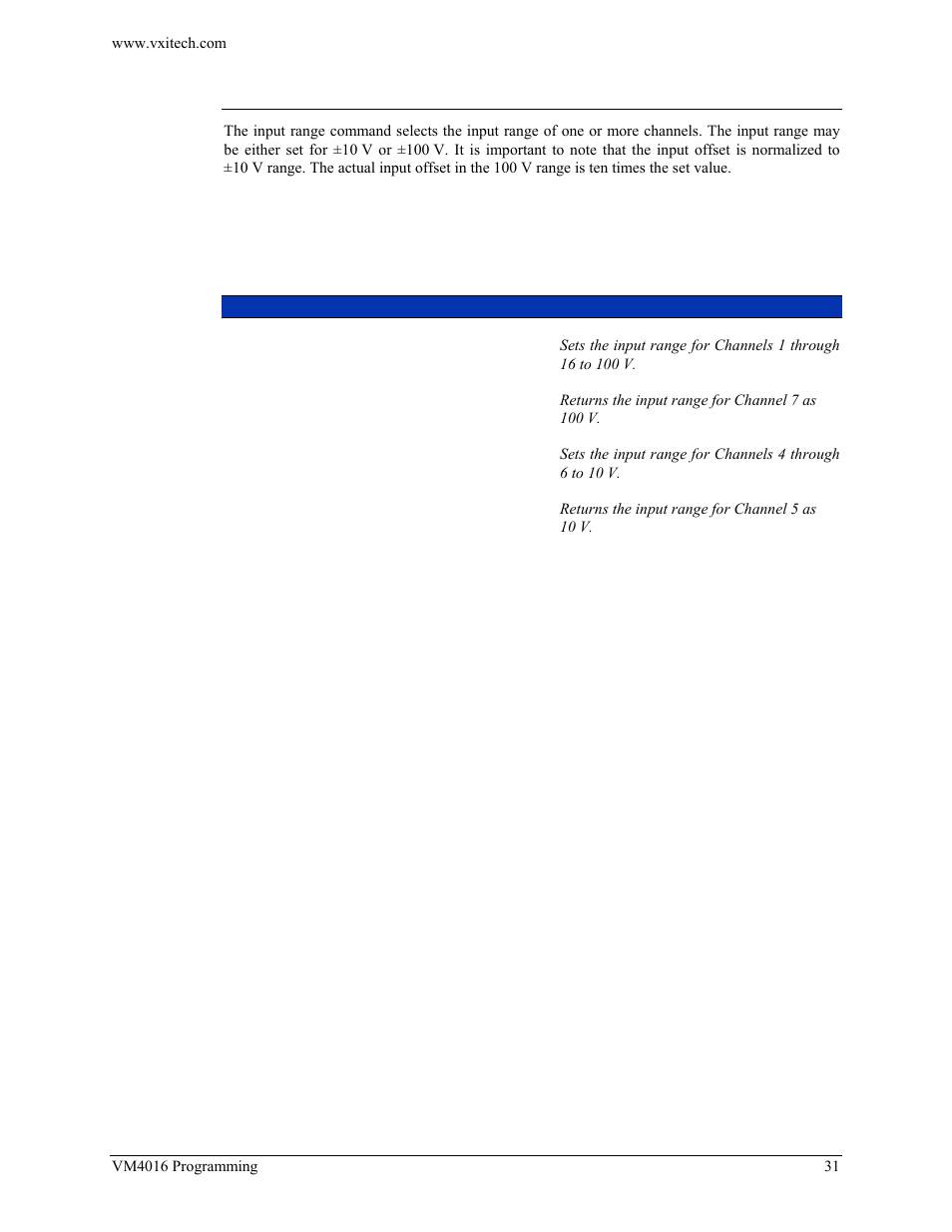 Input:range | VXI VM4016 User Manual | Page 31 / 95
