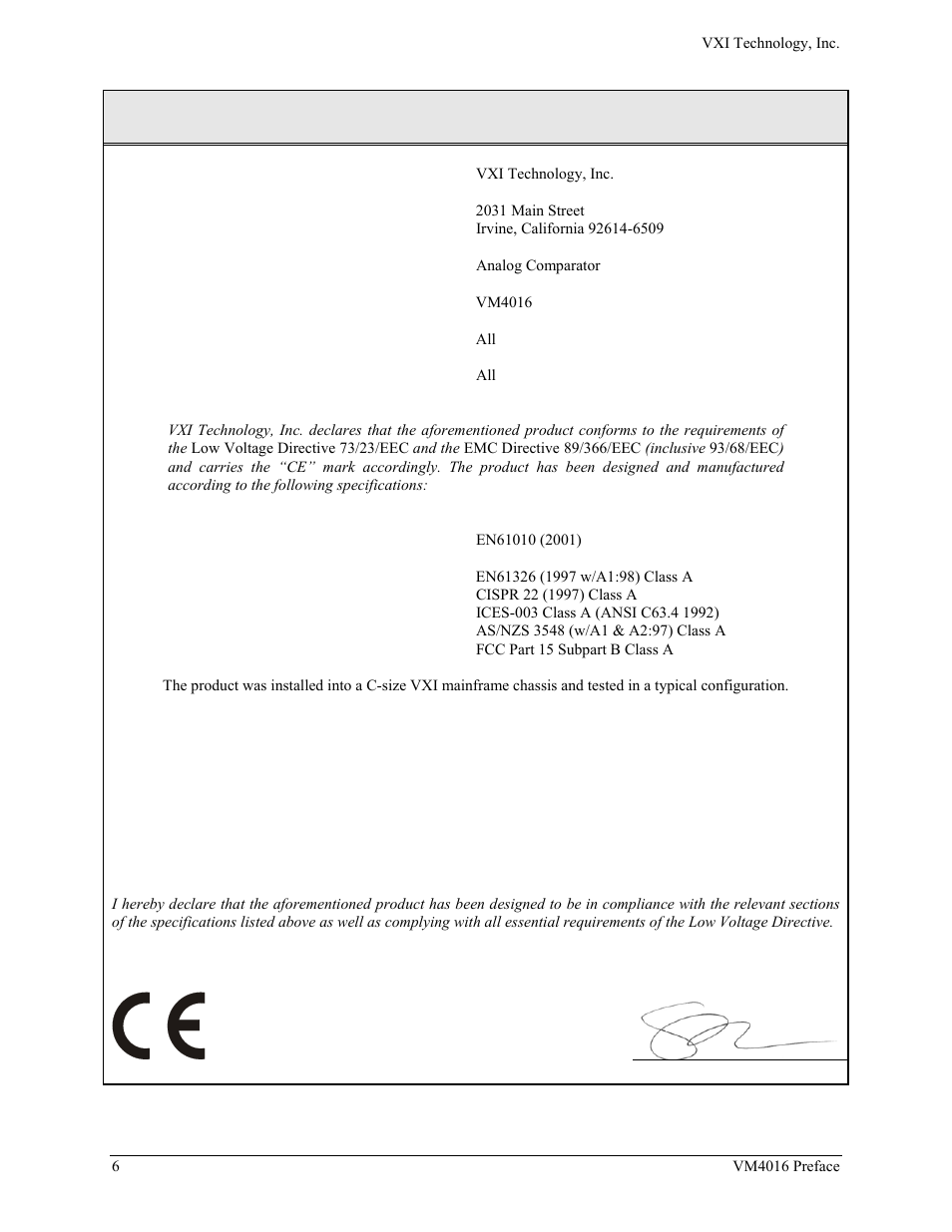 Declaration of conformity | VXI VM4016 User Manual | Page 6 / 95