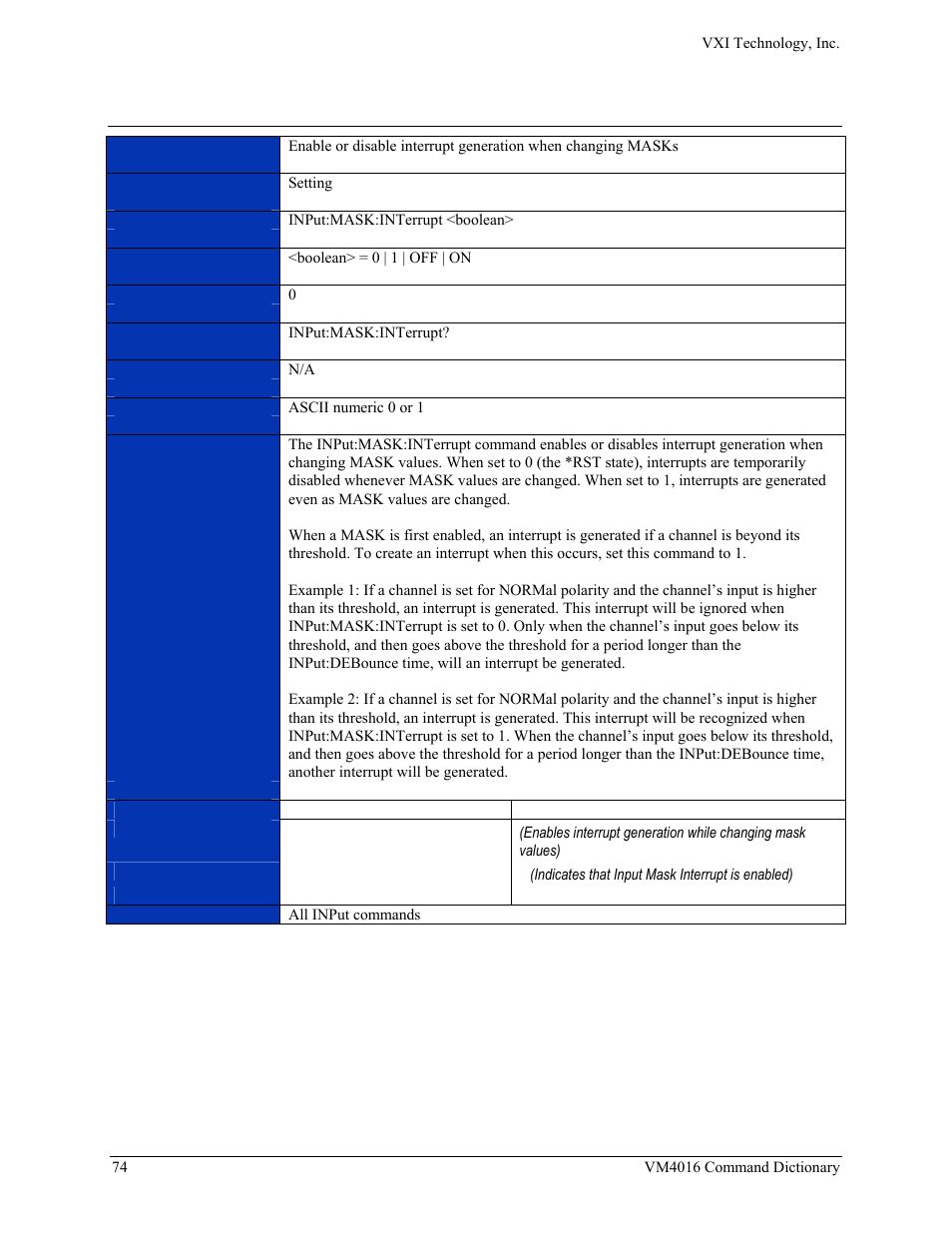 Input:mask:interrupt | VXI VM4016 User Manual | Page 74 / 95