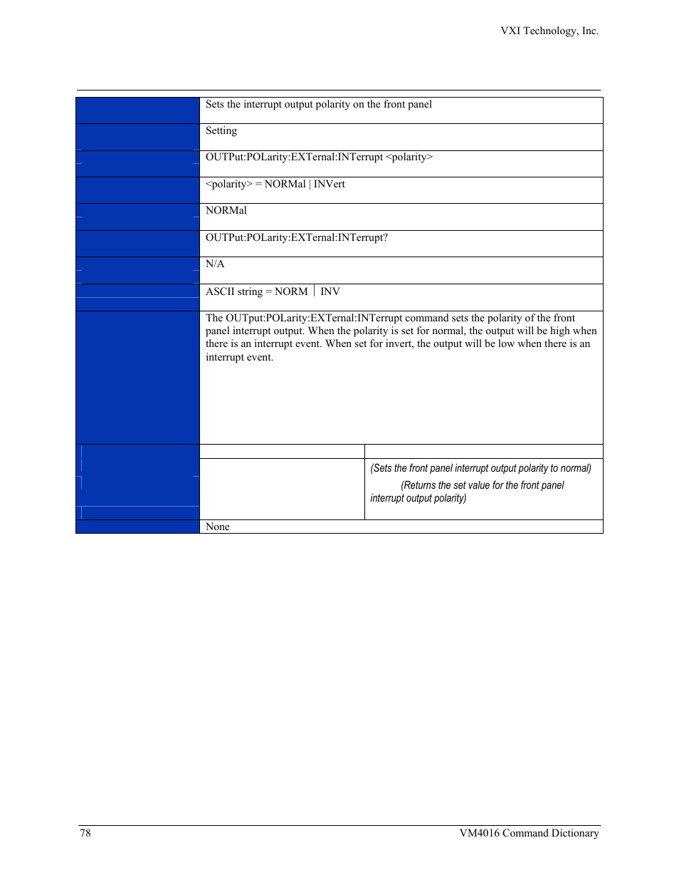 Output:polarity:external:interrupt | VXI VM4016 User Manual | Page 78 / 95