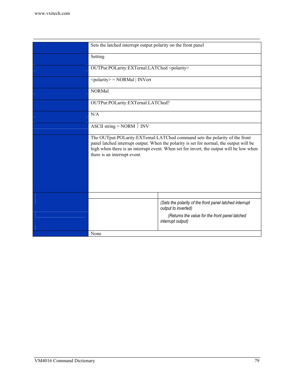 Output:polarity:external:latched | VXI VM4016 User Manual | Page 79 / 95