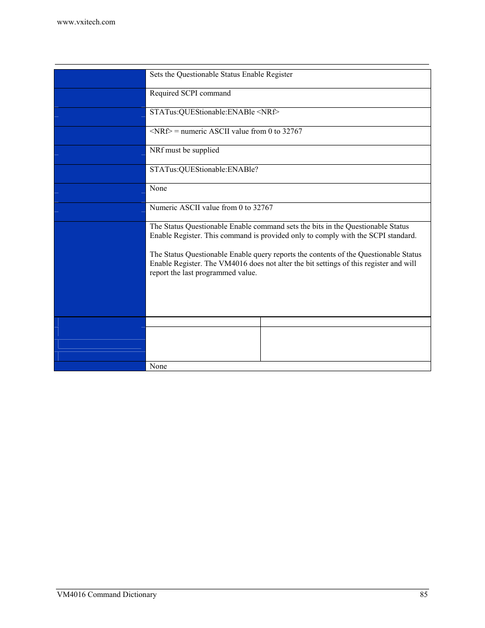 Status:questionable:enable | VXI VM4016 User Manual | Page 85 / 95
