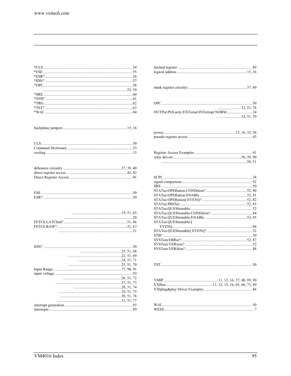 Index, Ndex | VXI VM4016 User Manual | Page 95 / 95