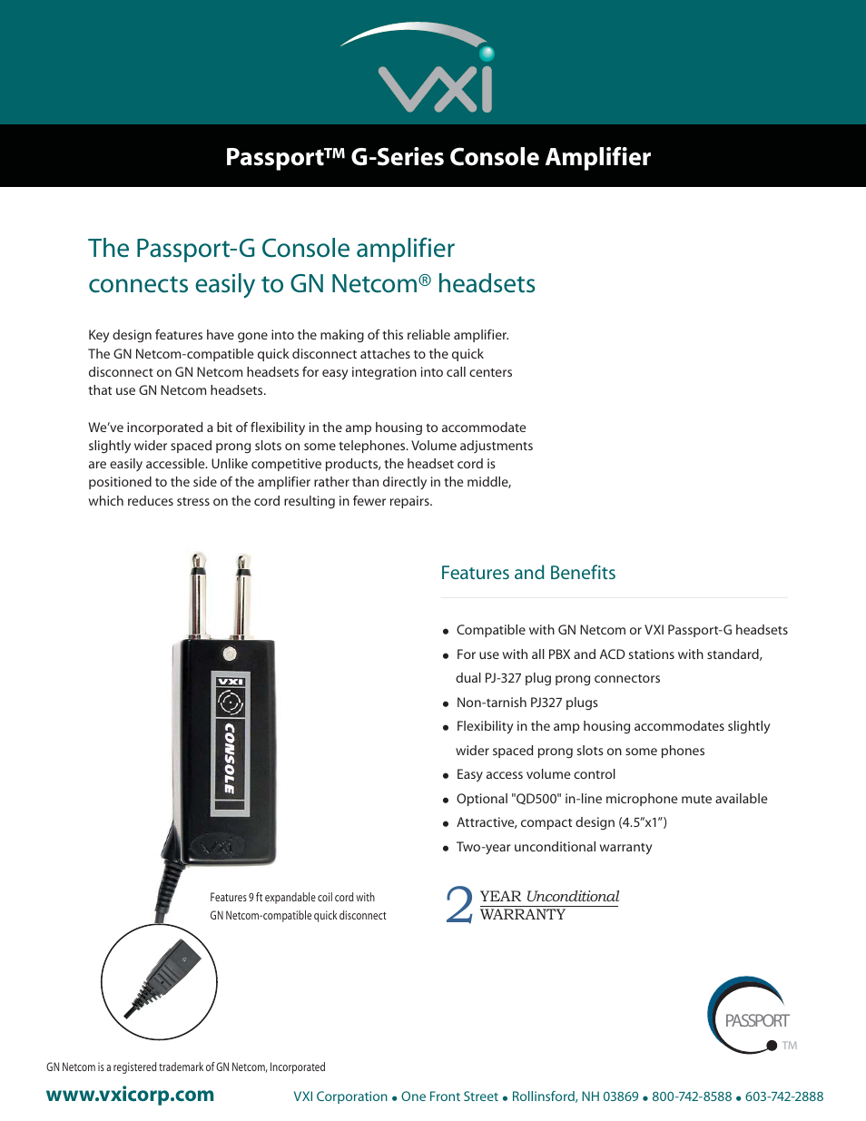 VXI Passport G-Series User Manual | 1 page