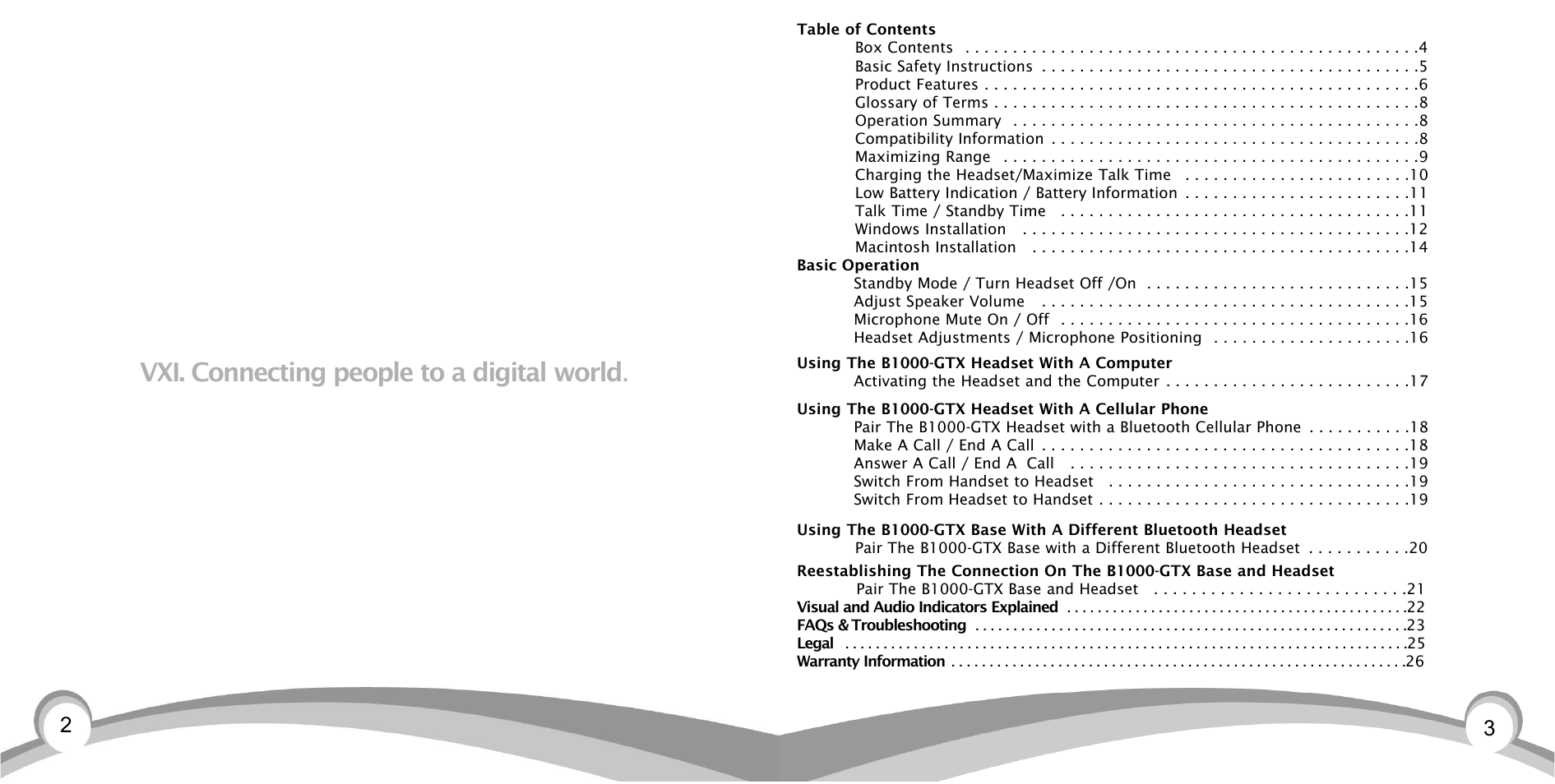 Vxi. connecting people to a digital world | VXI BlueParrott TalkPro B1000-GTX User Manual | Page 2 / 15