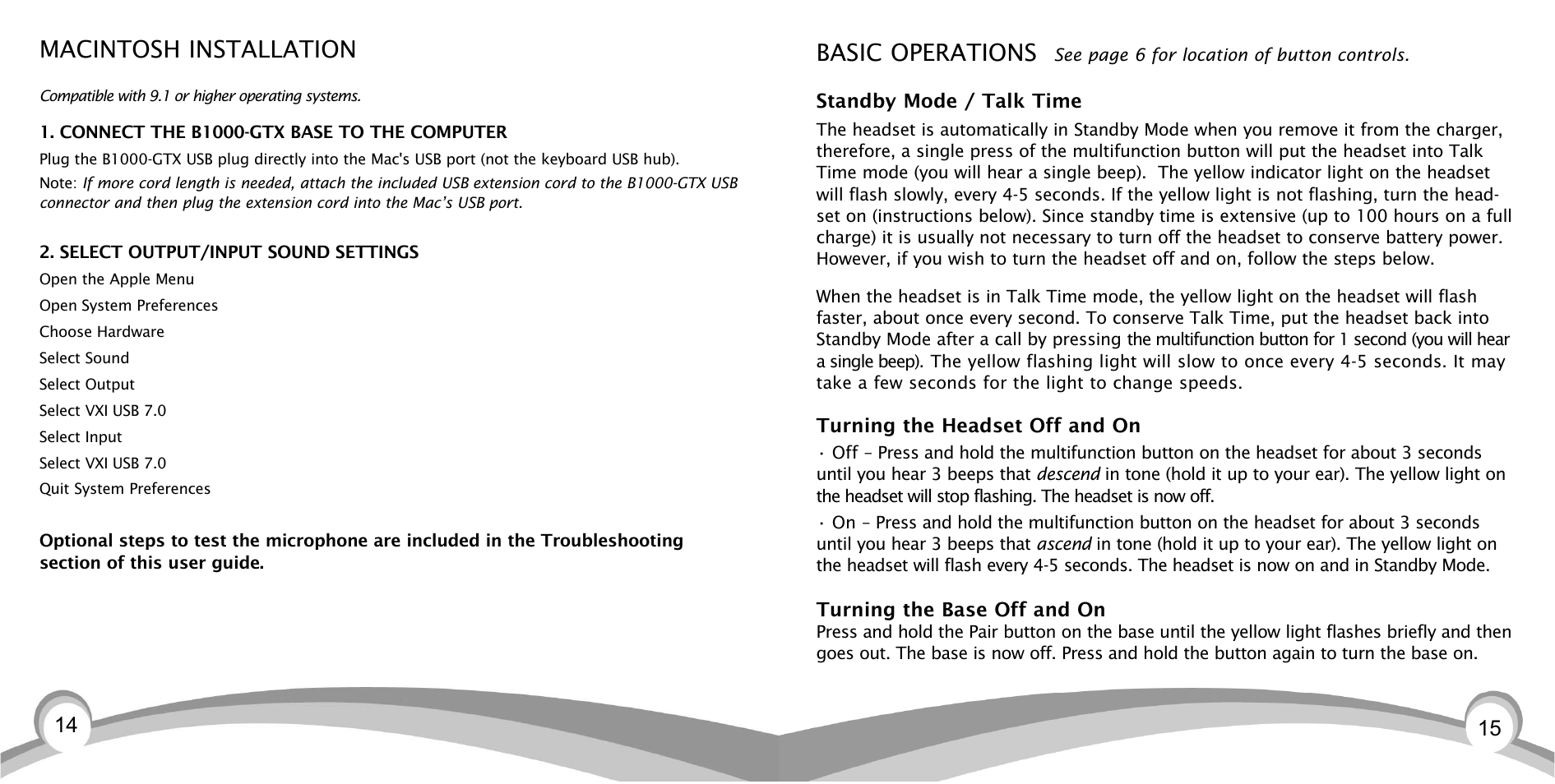 Basic operations, Macintosh installation | VXI BlueParrott TalkPro B1000-GTX User Manual | Page 8 / 15