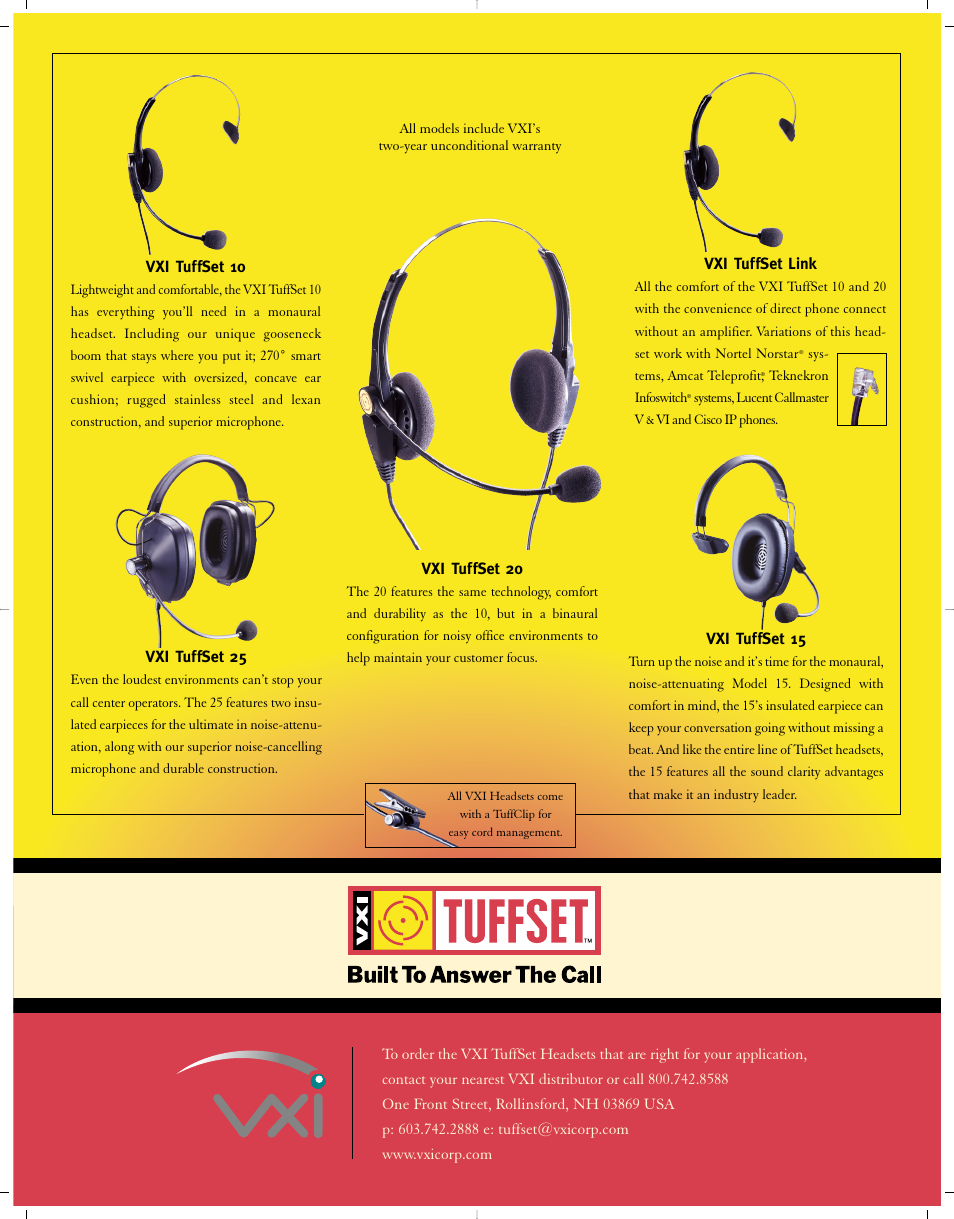 VXI Call Center Headsets User Manual | Page 2 / 2