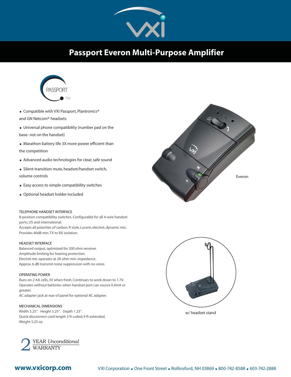 VXI Multi-Purpose Amplifier User Manual | 1 page