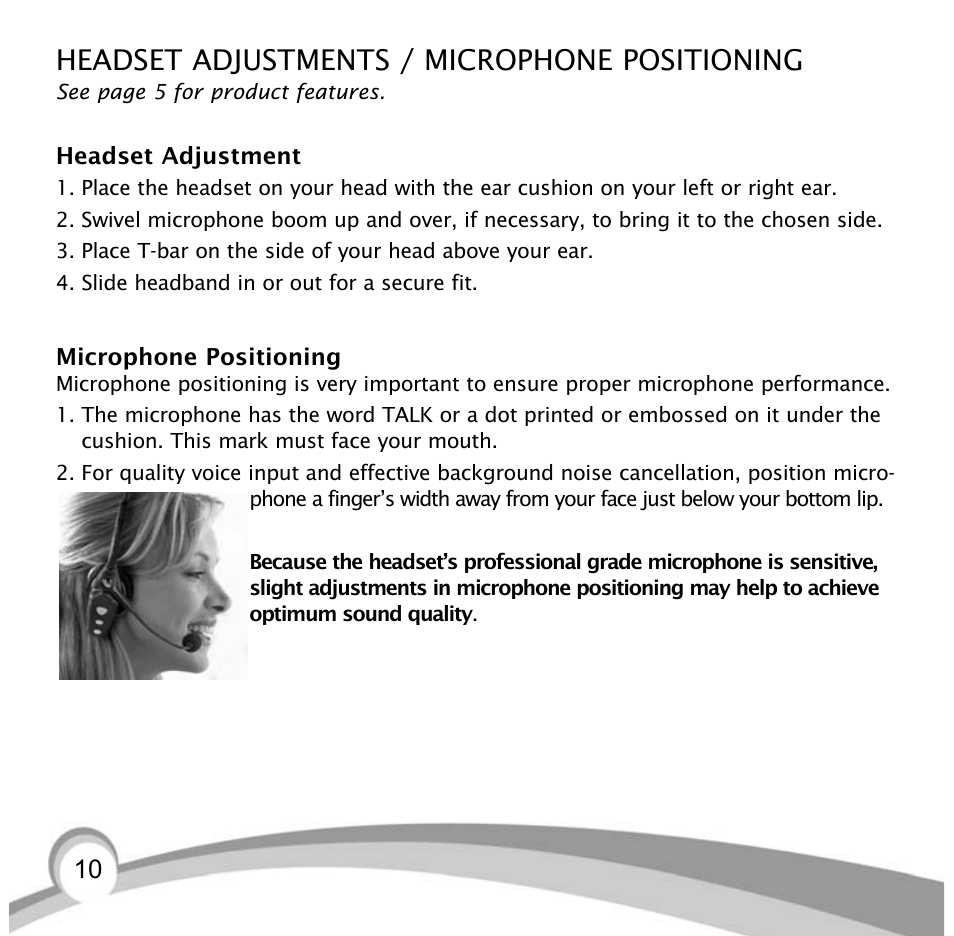 Headset adjustments / microphone positioning | VXI Bluetooth Heasdset BlueParrott B10 User Manual | Page 10 / 24