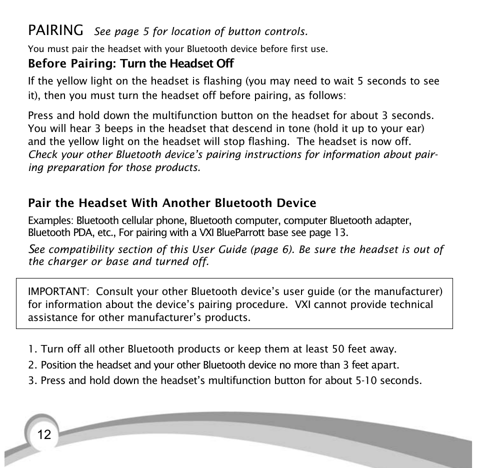 Pairing | VXI Bluetooth Heasdset BlueParrott B10 User Manual | Page 12 / 24