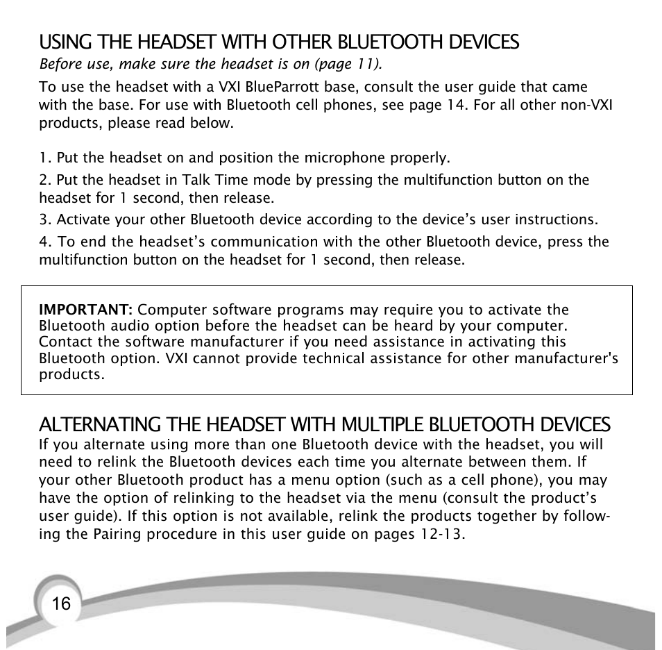 Using the headset with other bluetooth devices | VXI Bluetooth Heasdset BlueParrott B10 User Manual | Page 16 / 24