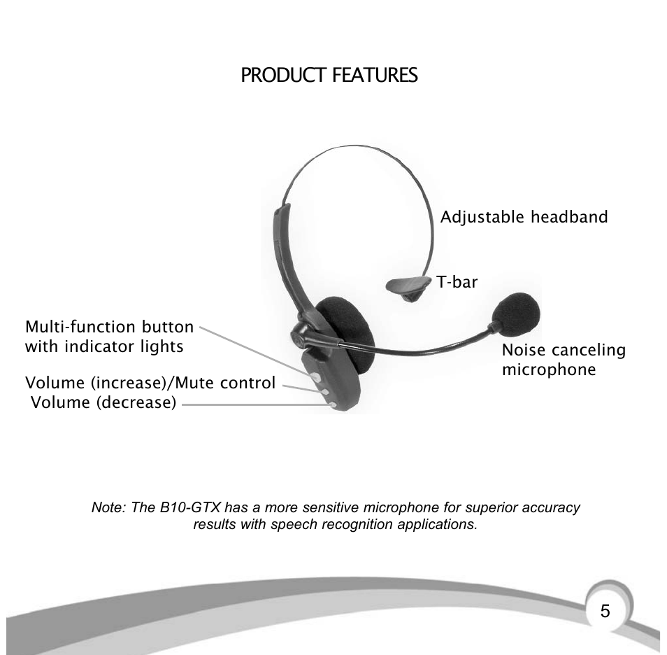 Product features | VXI Bluetooth Heasdset BlueParrott B10 User Manual | Page 5 / 24