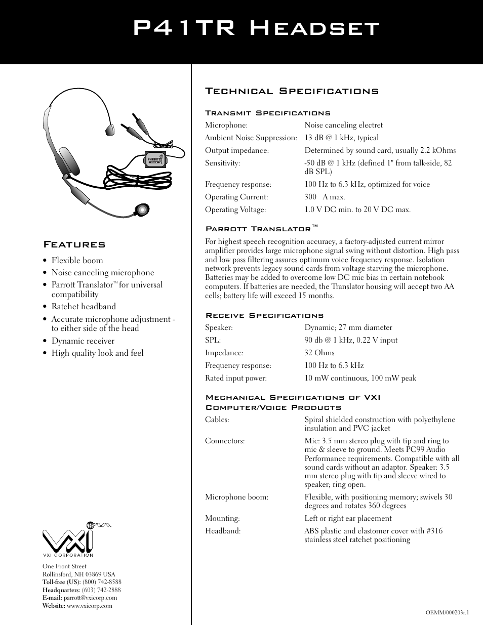 VXI P41TR User Manual | 1 page