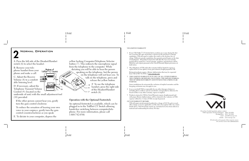 Normal operation | VXI CT Switch User Manual | Page 2 / 2