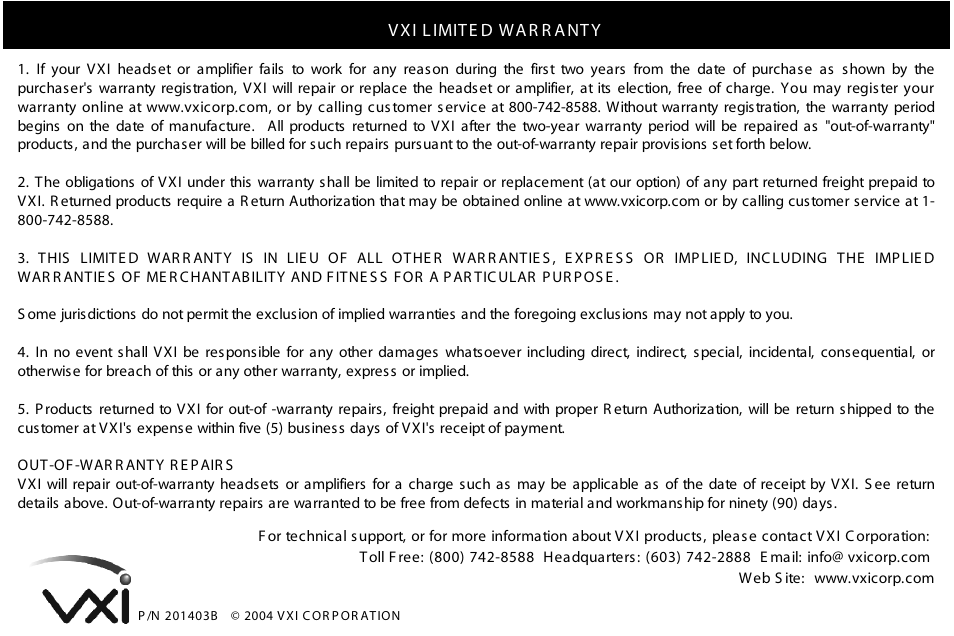 VXI 201403B User Manual | Page 2 / 3