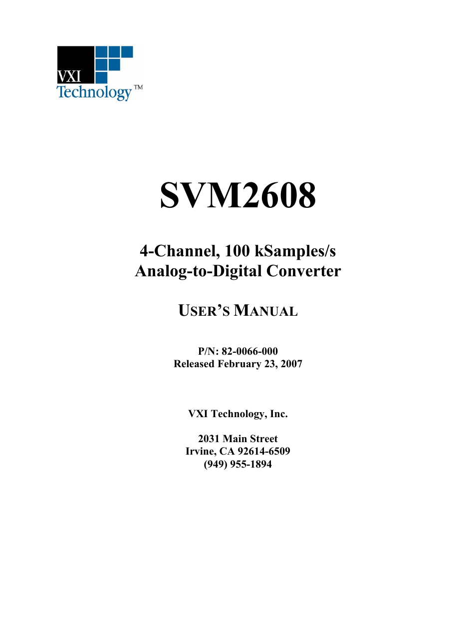 VXI TECHNOLOGY SVM2608 User Manual | 57 pages