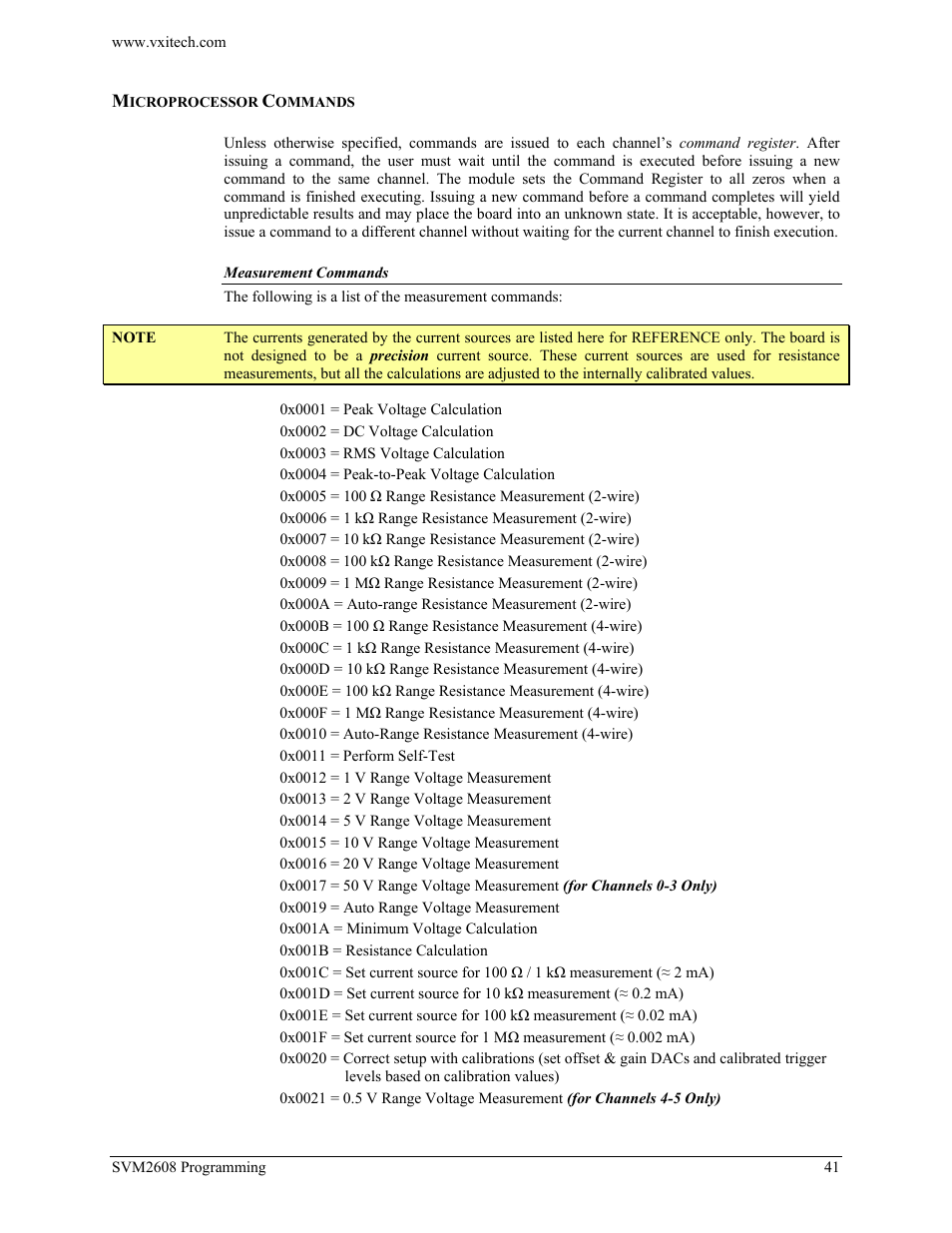 Microprocessor commands, Measurement commands | VXI TECHNOLOGY SVM2608 User Manual | Page 41 / 57