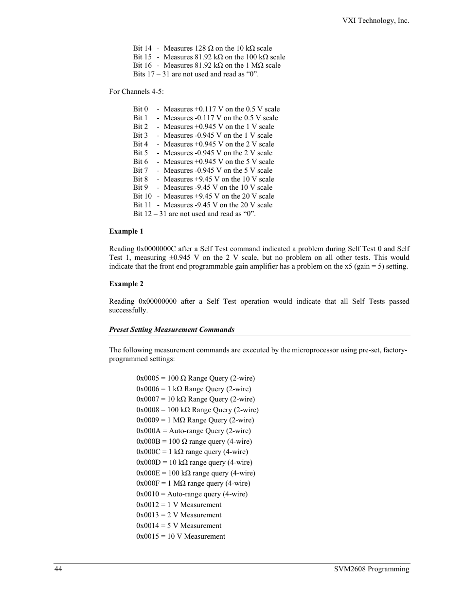 Preset setting measurement commands | VXI TECHNOLOGY SVM2608 User Manual | Page 44 / 57