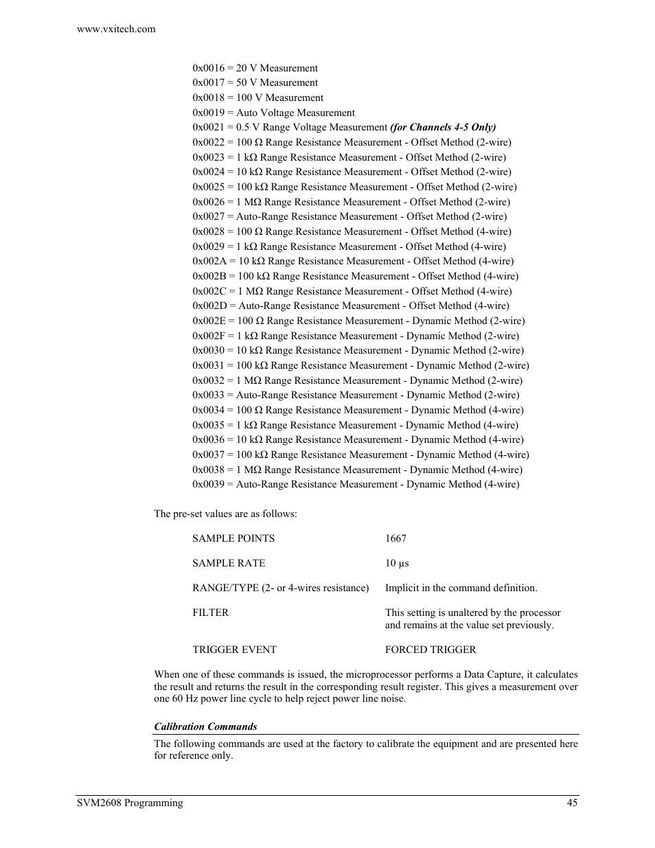 Calibration commands | VXI TECHNOLOGY SVM2608 User Manual | Page 45 / 57