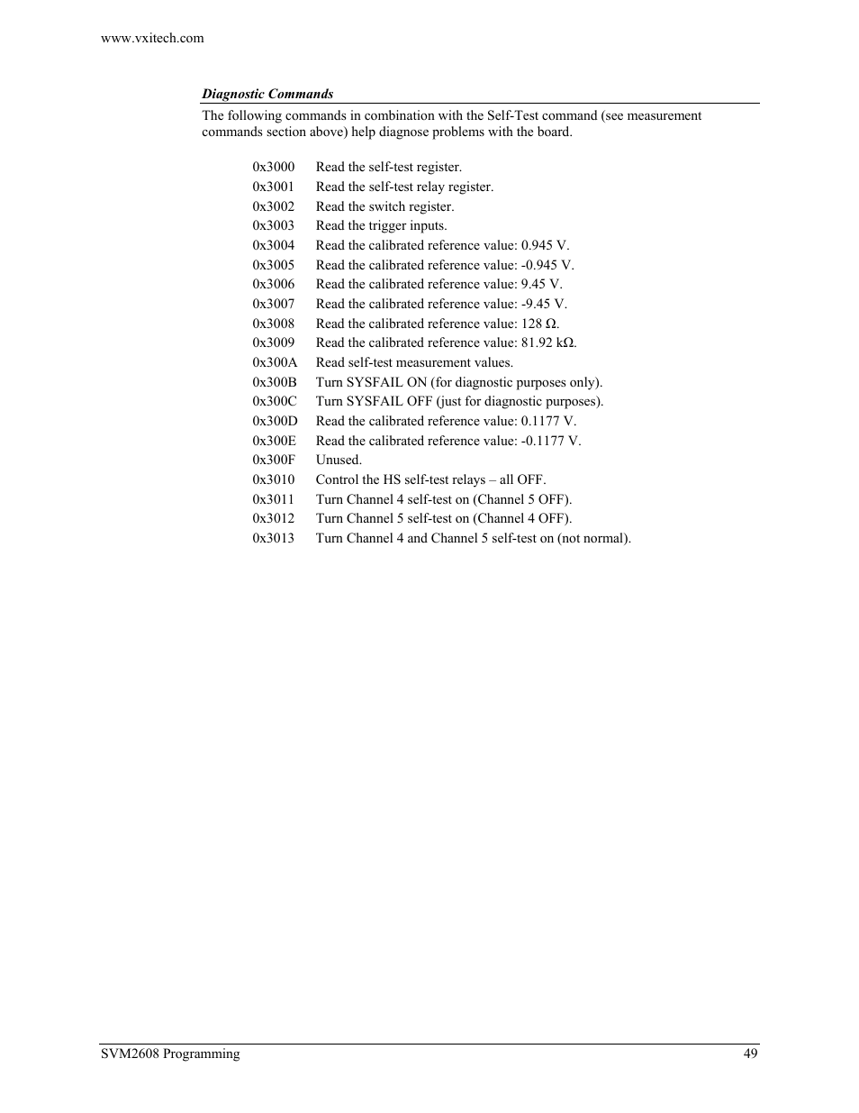 Diagnostic commands | VXI TECHNOLOGY SVM2608 User Manual | Page 49 / 57