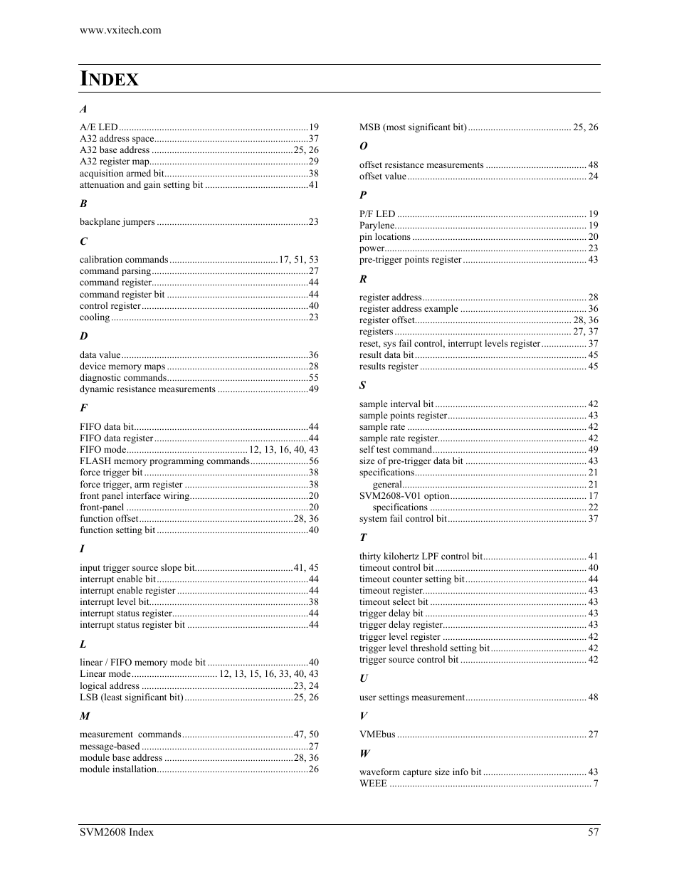 Index, Ndex | VXI TECHNOLOGY SVM2608 User Manual | Page 57 / 57