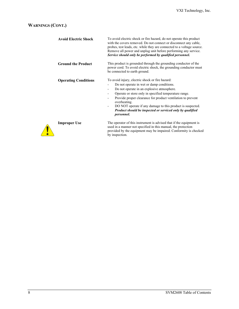 VXI TECHNOLOGY SVM2608 User Manual | Page 8 / 57