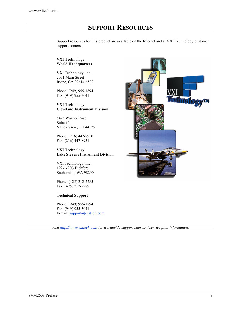 Support resources, Upport, Esources | VXI TECHNOLOGY SVM2608 User Manual | Page 9 / 57