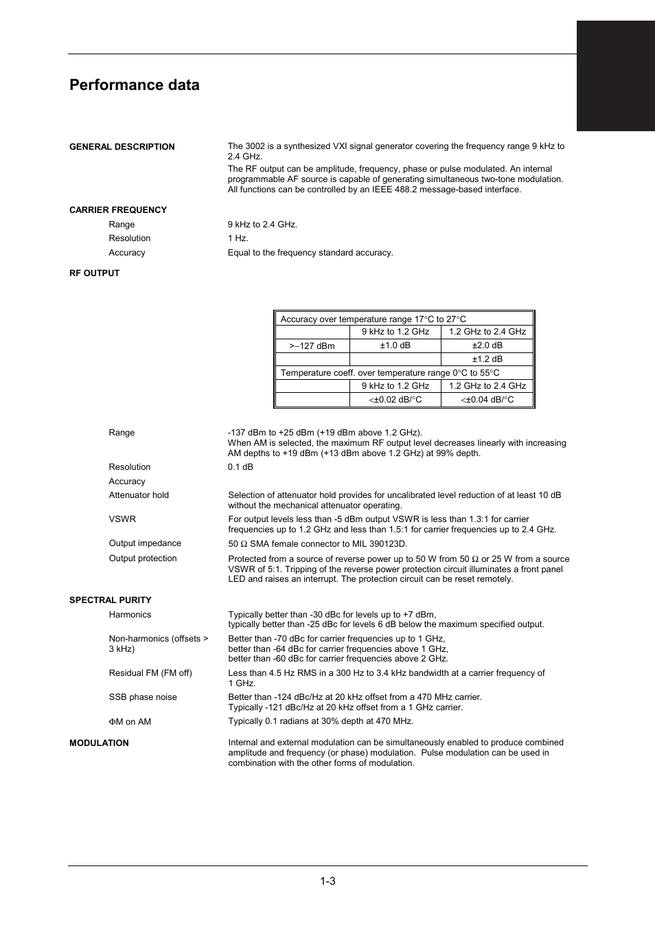 Performance data, Performance data -3, General information | VXI 3002 User Manual | Page 22 / 136