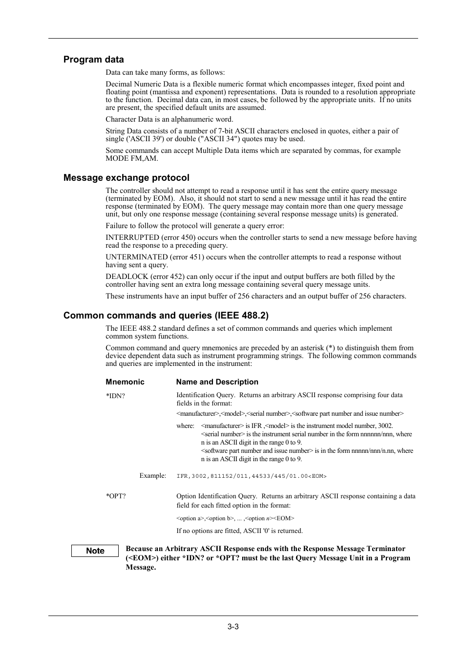 Program data, Message exchange protocol, Common commands and queries (ieee 488.2) | VXI 3002 User Manual | Page 33 / 136