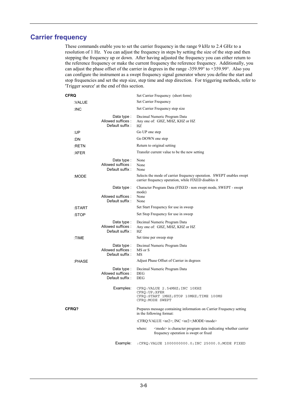 Carrier frequency | VXI 3002 User Manual | Page 36 / 136