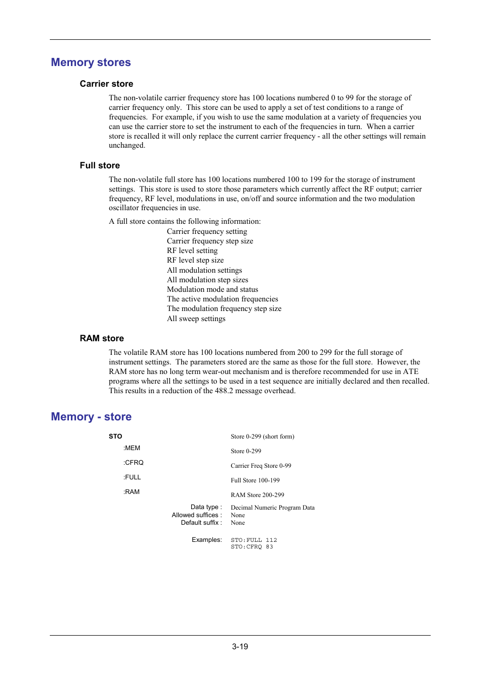 Memory stores, Memory - store | VXI 3002 User Manual | Page 49 / 136