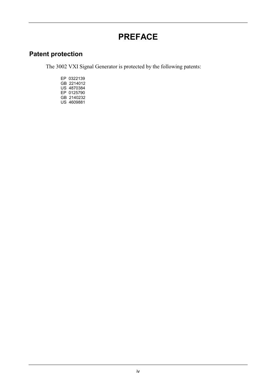 Patent protection, Preface | VXI 3002 User Manual | Page 5 / 136