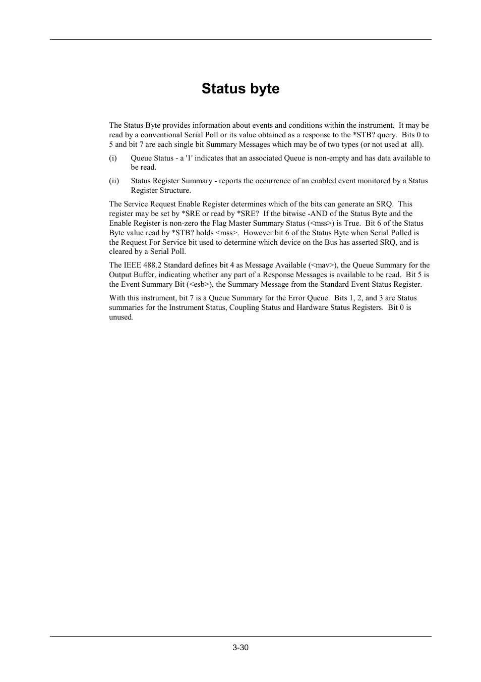 Status byte | VXI 3002 User Manual | Page 60 / 136