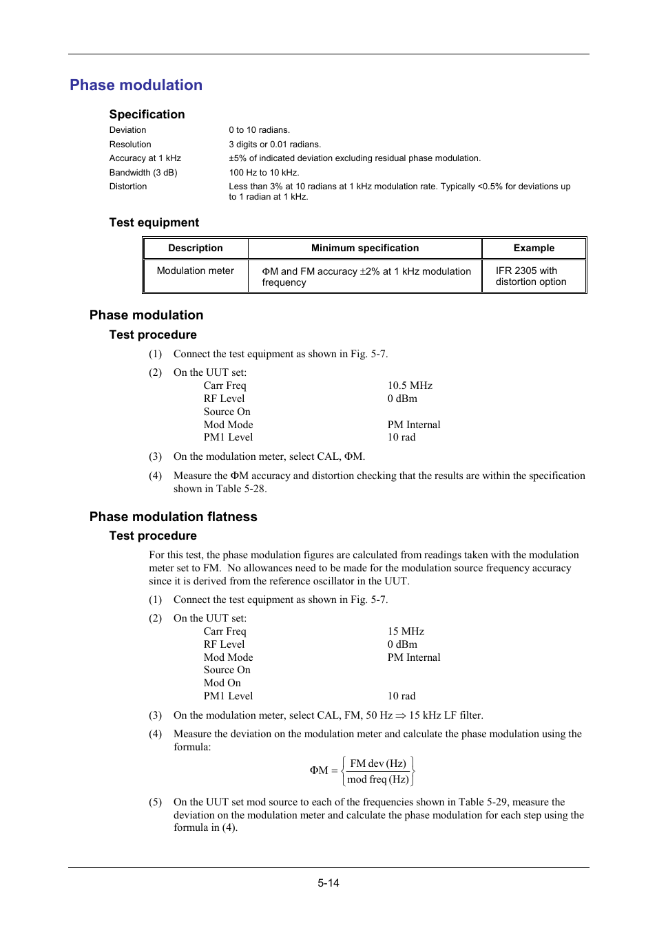 Phase modulation, Phase modulation flatness | VXI 3002 User Manual | Page 89 / 136