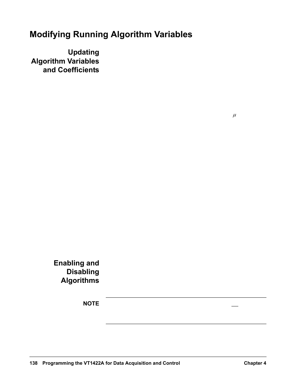 Modifying running algorithm variables, Updating algorithm variables and coefficients, Enabling and disabling algorithms | VXI VT1422A User Manual | Page 140 / 529