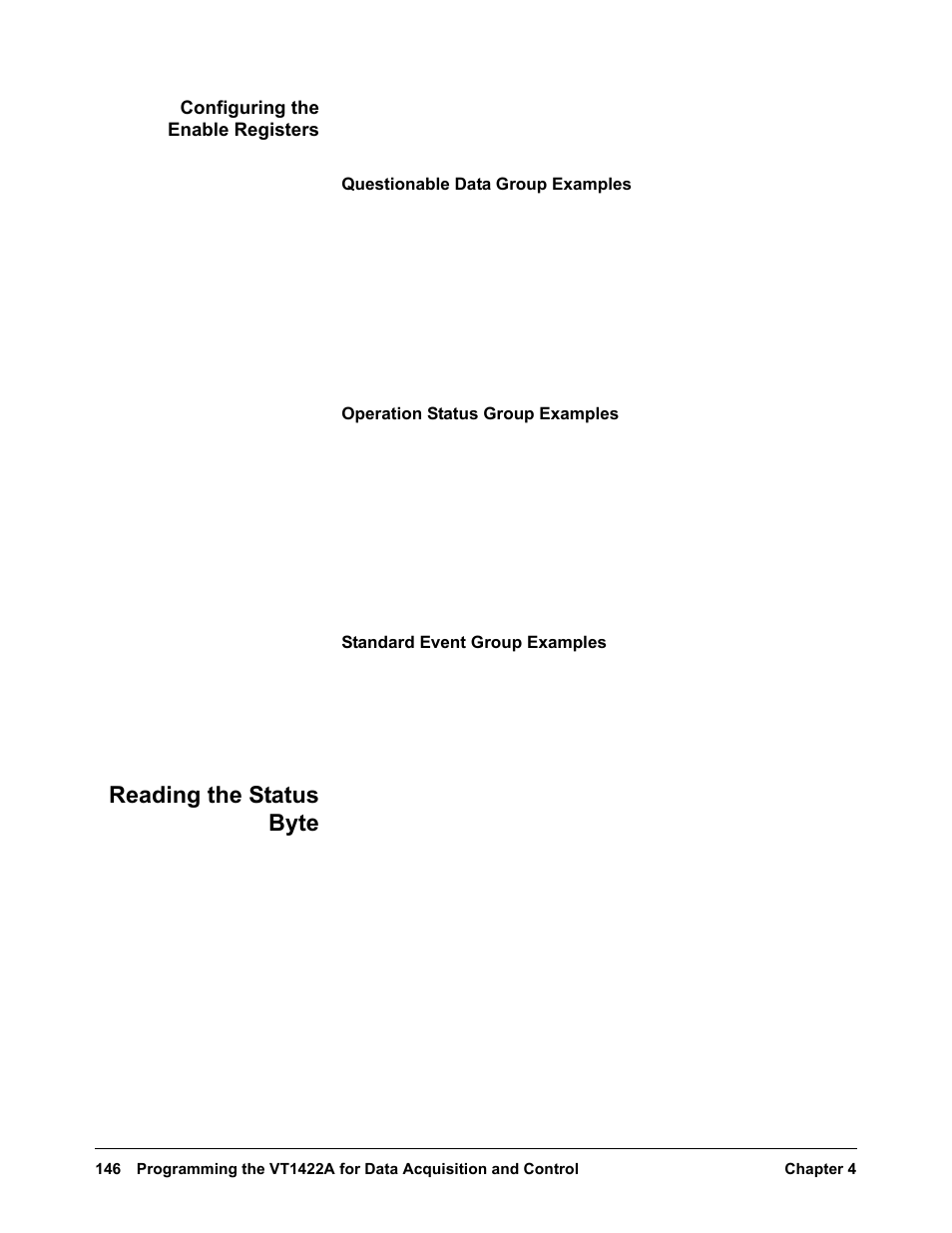 Configuring the enable registers, Reading the status byte | VXI VT1422A User Manual | Page 148 / 529