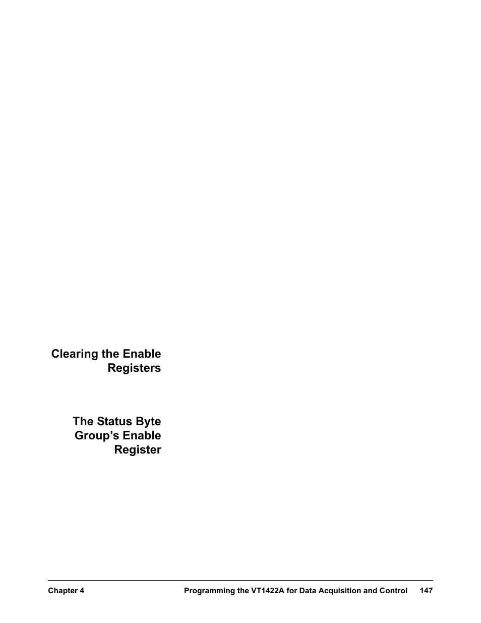 Clearing the enable registers, The status byte group’s enable register | VXI VT1422A User Manual | Page 149 / 529