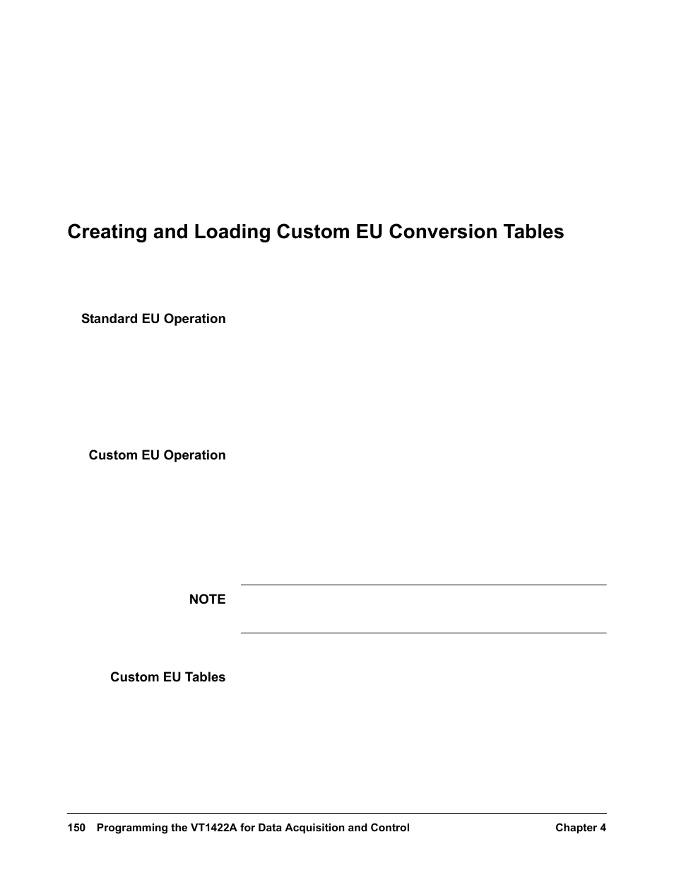 Creating and loading custom eu conversion tables, Standard eu operation, Custom eu operation | Custom eu tables | VXI VT1422A User Manual | Page 152 / 529