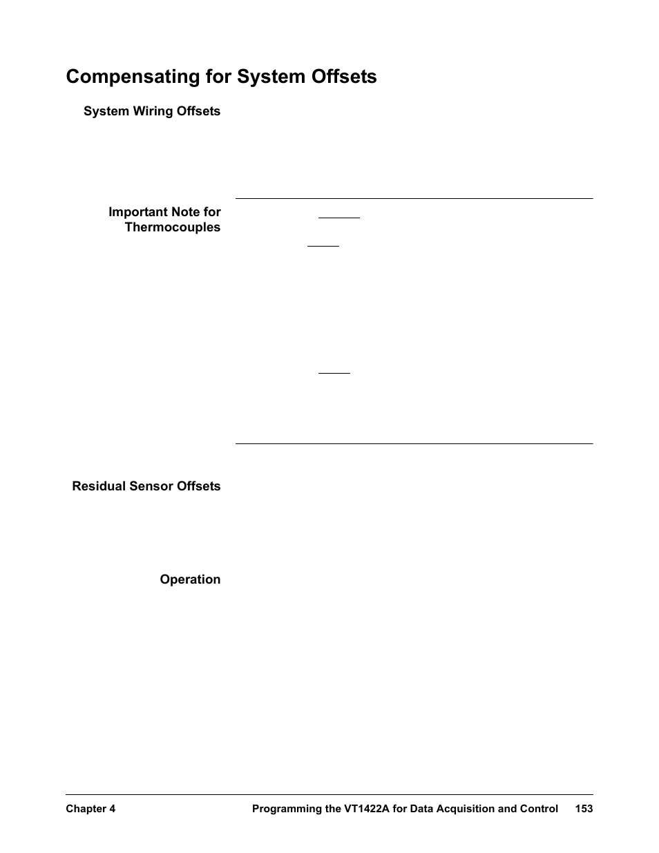 Compensating for system offsets, System wiring offsets, Residual sensor offsets | Operation | VXI VT1422A User Manual | Page 155 / 529