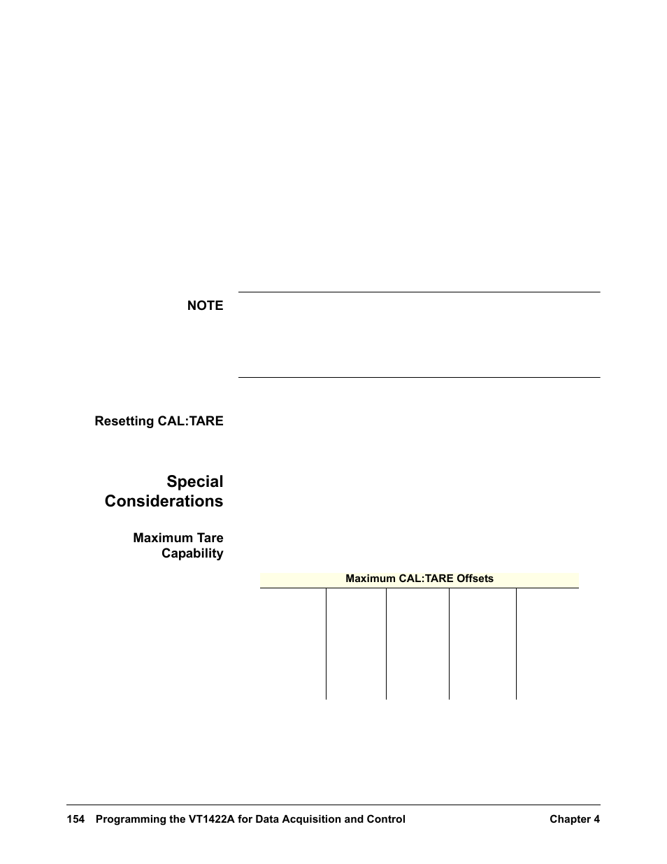 Resetting cal:tare, Special considerations, Maximum tare capability | VXI VT1422A User Manual | Page 156 / 529